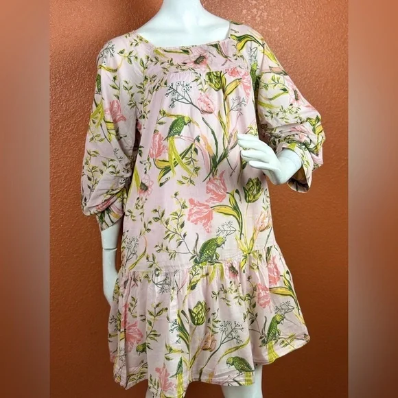 Happy Nature Pink Multicolor Floral Cotton Cottagecore Mini Dress S Medium. G#56 - Picture 11 of 17